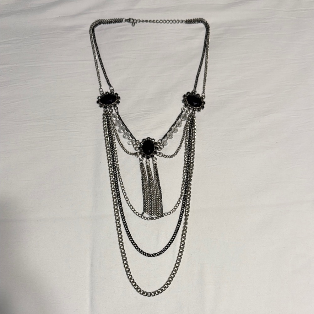 Silver and Black Layered Chain Necklace